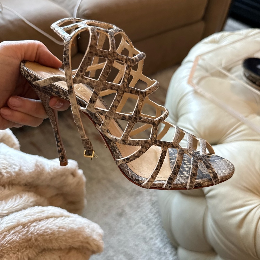 SCHUTZ Snakeskin Cage Heels